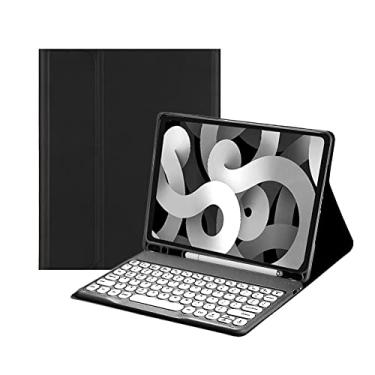 Imagem de HENGHUI Capa com teclado para Galaxy Tab S9 FE+ / Tab S10+ / Tab S9+ / Tab S8+/S7+/S7 FE 31,5 cm capa magnética removível para teclado colorido bonito e redondo, preto + branco