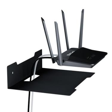 Imagem de PzewMo Prateleira flutuante de metal para parede, prateleira para projetor, caixa de TV a cabo, roteador, alto-falante, barra de som, câmera, jogos, exibição decorativa (1, média)