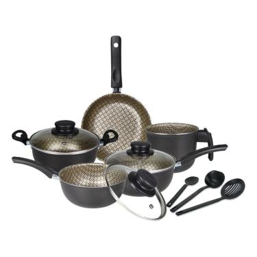 Imagem de Conjunto Panelas 8 Peças Antiaderente Creme Tampa De Vidro