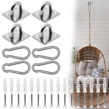 Imagem de Sydien Ganchos de teto M6 resistentes, ganchos de rede de aço inoxidável 304, 4 peças de gancho de almofada de 4 x 3 cm, 4 ganchos de pressão, com 16 peças, kit de suspensão de rede para atividades ao