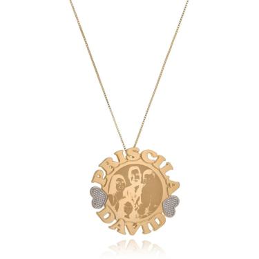 Imagem de Colar Mandala Envolvido Pelos Nomes E Com Foto Da Familia Folheada Em Ouro 18k