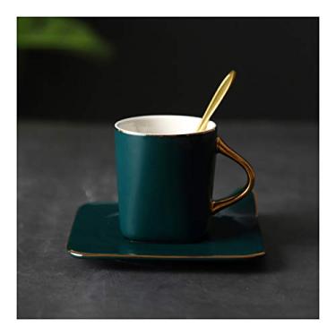 Imagem de Caneca de café de cerâmica 167 g e porta-copos copos de café expresso alça dourada ideal para café, cappuccinos, chá e caneca de café (cor: verde)