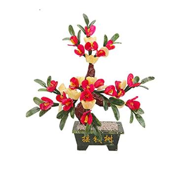 Imagem de KUYBTU Árvores artificiais, vasos de plantas, estilo chinês, jade, bonsai, árvore de dinheiro, decoração de escritório, decoração de jade, bonsai, ornamentos de flores, bons presentes para mães e