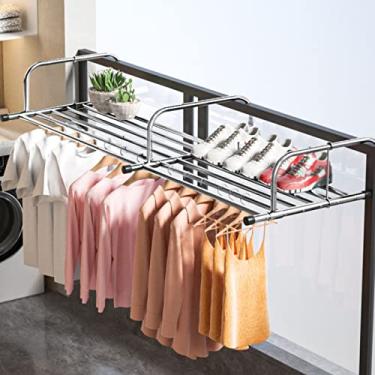 Imagem de Rack de secagem de roupa interior de aço inoxidável para roupas, suporte extensível para secar roupas, escorredor de roupas para varanda, rotação e dobra de 360°, pronto para usar depois de pendurado
