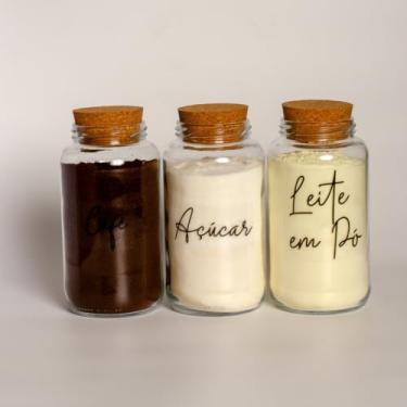 Imagem de Pote de armazenamento cafe Kit Cantinho do Café - ESCOLHA SEU KIT - Potes de Vidro 830 ml com Tampa de Cortiça(Café - Açúcar - Leite pó)