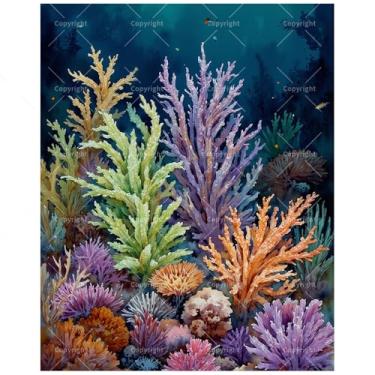 Imagem de Kit de pintura subaquática por números para adultos - Floresta de coral colorida DIY com pintura de peixes tropicais em tela 40,6 x 50,8 cm, conjunto de tinta acrílica, adequado para iniciantes, arte