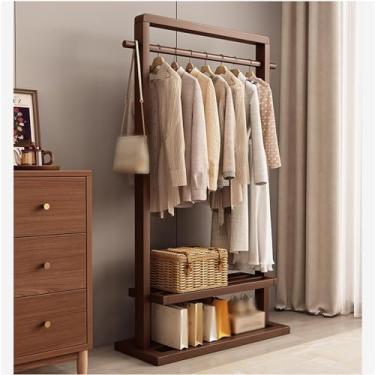 Imagem de Arara de roupas, cabide de madeira maciça para quarto de chão, rack de roupas resistentes para pendurar roupas, carga máxima 200 libras, prateleiras organizadoras de armazenamento de roupas de sapatos