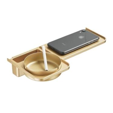 Imagem de Prateleiras de banheiro Suporte para banheiro montado na parede, prateleira de vaso sanitário de plástico moderna com cinzeiro de aço inoxidável, rack de armazenamento de vaso sanitário sem perfuração