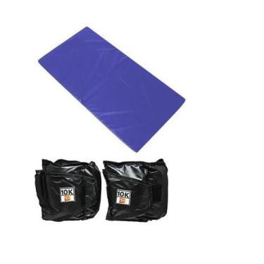 Imagem de Kit Colchonete Azul  + Par de Caneleira Tornozeleira De Peso 10kgs Pro