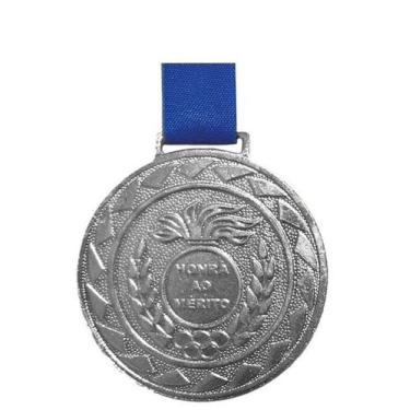 Imagem de Medalha de Prata M50 Esportiva Honra ao Mérito Com Fita Azul Crespar