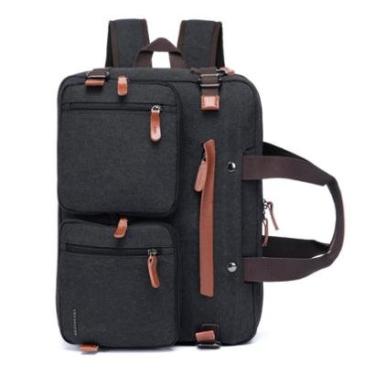 Imagem de Mochila Grande Preta Reforçada Faculdade Laptop Lona Pasta Carteiro Transversal 15 Litr...