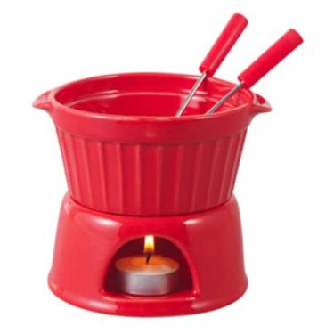 Imagem de LYOR - Aparelho de Fondue 4 Peças de Porcelana Classic Vermelho 400ml - Ideal para Chocolate e Queijo