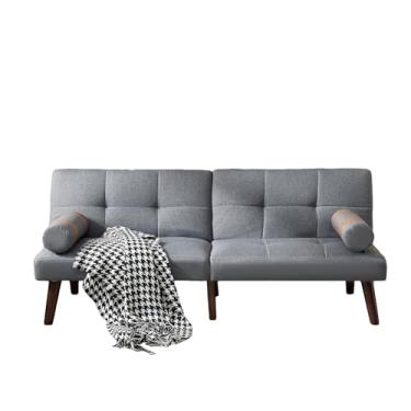 Imagem de LKJYBG Sofá de cama de futon conversível com pernas de madeira soild encostos ajustáveis para sala de estar quarto cinza