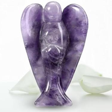 Imagem de Earth Therapy Anjo da guarda de bolso com cartão de oração de serenidade - estatueta de pedra de cura de cristal natural ametista - presente para você e seus entes queridos - decoração de casa..