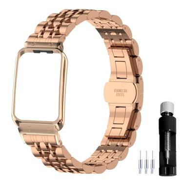 Imagem de Gheper Pulseira de relógio de metal compatível com Samsung Galaxy Fit3 SM-R390 SM-R390 acessório de aço inoxidável com moldura protetora design de pulseira de substituição para mulheres e homens