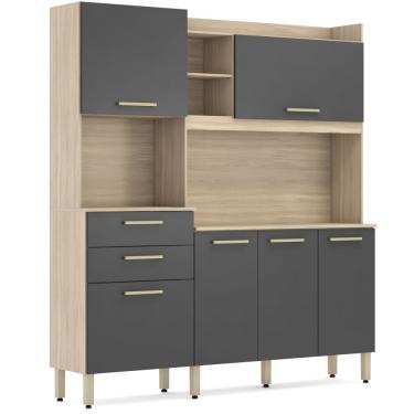Imagem de Armário de Cozinha Demóbile Select 06 portas 02 gavetas espaço para micro-ondas com 178 cm de Largura Avena Touch Grafito