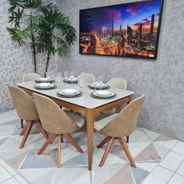 Imagem de Sala de Jantar Mesa Addar Com 6 Cadeiras Dilly Giratórias Bicolor - D'