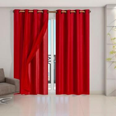Imagem de Cortina Veda Luz Blackout Blecaute PVC Com Tecido Voil Para Janela E Porta(vermelho,280x180)