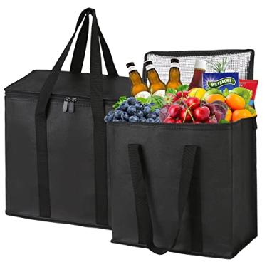 Imagem de Pacote com 2 sacos térmicos, sacolas de supermercado, grande, freezer, compras, compras, compras, compras, compras, compras, praia, bolsa térmica para entrega de alimentos para manter alimentos
