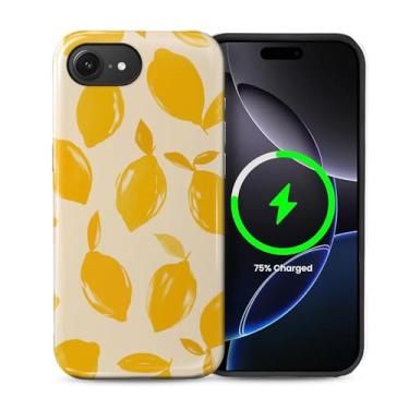 Imagem de casesok Capa para iPhone 16e, compatível com MagSafe, capa rígida de camada dupla + capa de silicone, proteção total à prova de choque para iPhone 16e-Limões amarelos