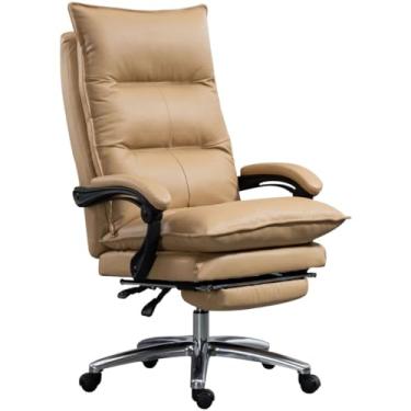 Imagem de Cadeira executiva cadeira gerencial com apoios de braços ligados, cadeira executiva reclinável de grande ângulo de 160°, cadeira de escritório giratória de couro de vaca de primeira camada, rolamento