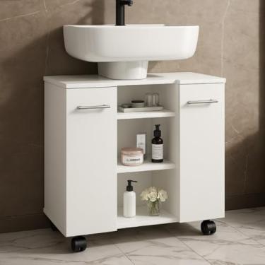 Imagem de Gabinete de Banheiro Premium para Pia de Coluna, 2 Portas, MDP, Compacto – JM3 Móveis (Branco)