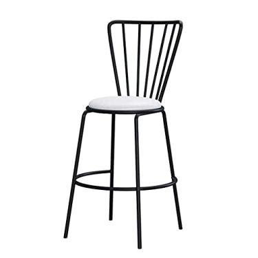 Imagem de UISLA Banqueta de bar para móveis, pernas de metal, nórdico, ferro forjado, apoio para os pés, almofada de poliuretano, com encosto para casa, bar, banco alto, jantar, 75 cm