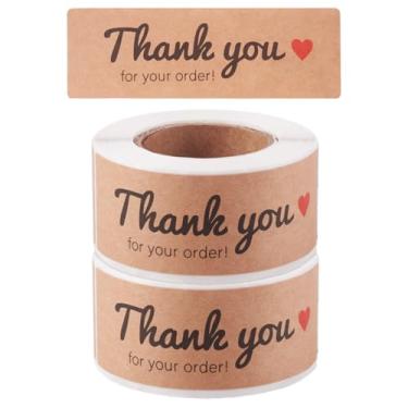Imagem de 2 rolos de adesivos Thank You with Heart 240 peças de etiquetas retangulares de papel kraft 7,5 x 2,5 x 0,01 cm para embalagens de pequenas empresas, sacos de presente, envelopes de produtos