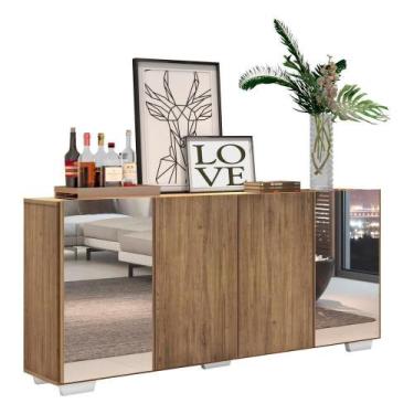 Imagem de Aparador Buffet com Espelho e Pés Quadrados Rustic/branco - MULTIMOVEI