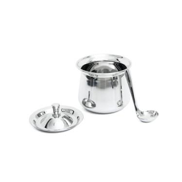 Imagem de Panela de aço inoxidável com tampa e colher – Recipiente de cozinha multiuso para óleo, açúcar, sal, temperos, picles, condimentos – durável, à prova de ferrugem, frasco de armazenamento fácil de