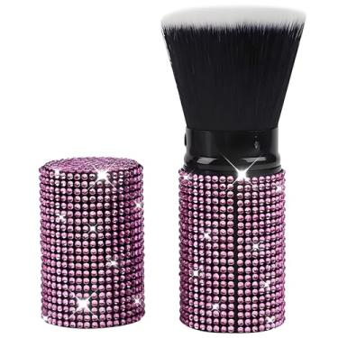 Imagem de Pincel de blush retrátil de strass brilhante, pincéis de maquiagem de diamante brilhante, base retrátil, blush, pó facial, ferramenta cosmética, com capa - ajustável (rosa)