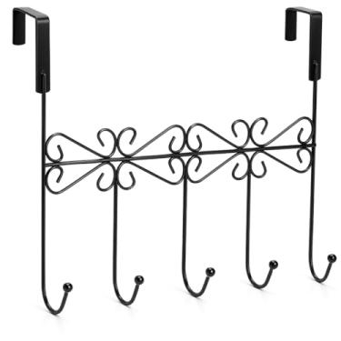 Imagem de Suporte de Porta com 5 Ganchos – Metal Resistente, Design Decorativo, Instalação Sem Furos, Ideal para Roupas, Toalhas e Acessórios – Organizador Cabideiro de Porta Decorativo
