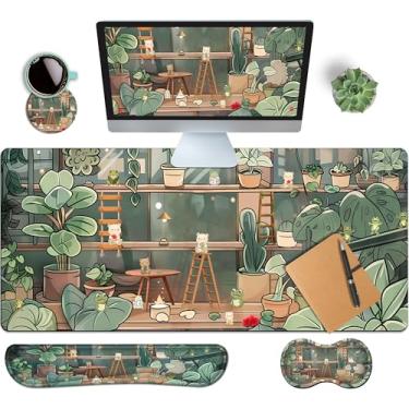 Imagem de HaoSiTeck Conjunto de mouse pad grande estendido de 4 peças para mulheres e homens com design fofo inclui 90 x 40 2GG grande mouse pad teclado descanso de pulso mouse suporte de pulso e porta-copos