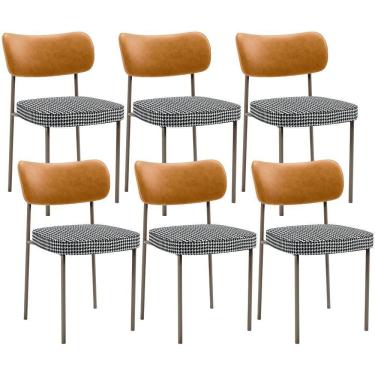 Imagem de Kit 06 Cadeiras Decorativa Sala De Jantar Melina Base Arena L02 Couríssimo Whisky Pied Poule