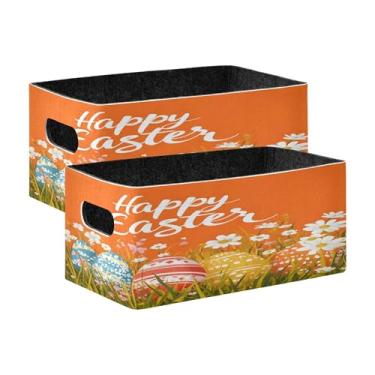 Imagem de xigua Conjunto de 2 caixas de armazenamento de ovos de Páscoa, cubo de armazenamento dobrável, organizador de cestas de armazenamento para livros, prateleiras, armário, lavanderia, berçário