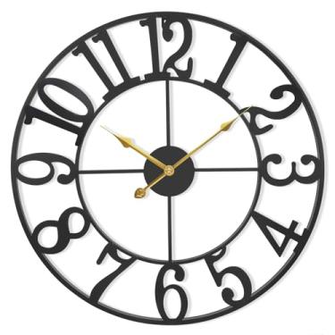 Imagem de SUKYING Relógio grande para decoração de sala de estar, relógio de parede moderno preto de 61 cm silencioso operado por bateria, relógio decorativo de metal grande para cozinha de fazenda, quarto