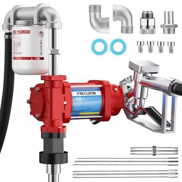 Imagem de POXURIO Bomba de transferência de combustível, bomba de transferência 10GPM 12V com mangueira de descarga e bocal mecânico, ferro fundido resistente para gasolina, diesel, querosene, biodiesel