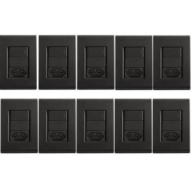 Imagem de Kit 10 Interruptor Simples + 1 Tomada 20A- Tramontina Preta
