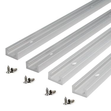 Imagem de Yeebyee Deslizador de trilho em T de liga de alumínio T-Track de 300 mm com parafusos autoadesivos para marcenaria e grampos, pacote com 4 peças (tamanho: 300 mm)
