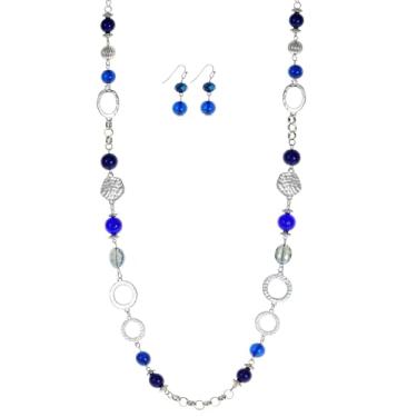 Imagem de Jules D. Conjunto de colares e brincos de corrente longa com contas de várias cores prateadas/banhado a ouro para mulheres, suéter, bijuteria, long, Prata Pedra preciosa, Sem Pedra Preciosa