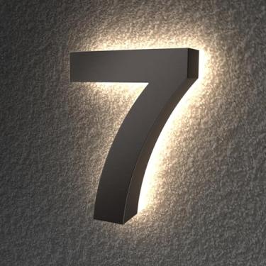Imagem de Números de casa de 10 cm para iluminação externa, placas de número de endereço de LED retroiluminadas, números de endereço iluminados para casa, números iluminados para exterior de casa, números