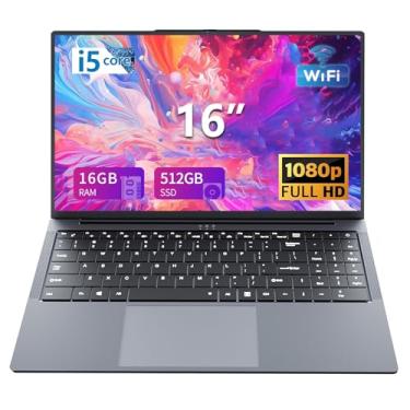 Imagem de KUU Laptop para jogos de 16 polegadas, laptops Core i5, até 3,60 GHz, 16 GB RAM 512 GB SSD, notebook empresarial, suporta abertura de ângulo de 180, tela IPS Full HD,