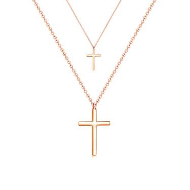 Imagem de Colar com pingente de cruz pequena da MOMOL, colar de cruz de aço inoxidável banhado a ouro 18 quilates, colar de corrente cristã religiosa cristã com pingente de cruz pequena e delicada