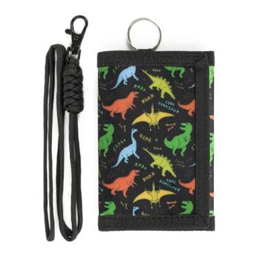 Imagem de Carteira infantil para meninos e meninas, carteira juvenil com três dobras com cordão de bolso para moedas, carteira preta para uso ao ar livre, presente de aniversário para crianças, Dinossauro 1,