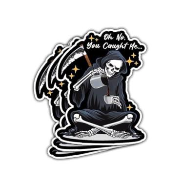 Imagem de Adesivo de vinil impermeável com 3 peças Oh No You Caught Me, Skeleton Drink Coffee Lover, cortado à prova d'água; adesivo de chá, adesivo de esqueleto, adesivo engraçado, adesivo de humor para