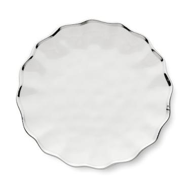 Imagem de Pratos de jantar de porcelana Regency Silver de 28 cm – Conjunto de 4 pratos luxuosos com borda prateada – Durável, lavável na máquina de lavar louça, utensílios de mesa finos para jantares formais,