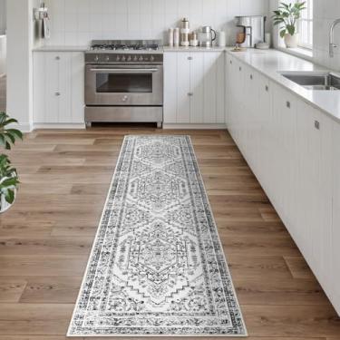 Imagem de Uphome Passadeira longa lavável para corredores, tapete de cozinha boho 2x8 antiderrapante, tapetes modernos macios para corredor de entrada, tapete baixo para corredor, quarto, preto e branco