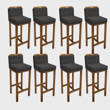 Imagem de Kit 08 Banqueta Alta Com Encosto Agnes Cozinha Balcão Bistrô Base Madeira Rústico Tecido Sintético Cinza - Ahz Móveis