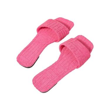 Imagem de SweatyRocks Sandálias femininas planas de veludo cotelê de dedo quadrado sem cadarço confortáveis para o verão, rosa, 35