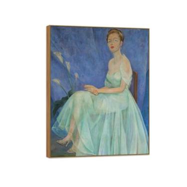 Imagem de MUHJDYC Diego Rivera Famosa Imagem em Tela - Impressões de Arte de Parede - Retrato de Mulher Azul - Pintura de Arte em Moldura de Madeira para Sala de Estar Quarto Decoração de Casa 20x25cm-8x10in